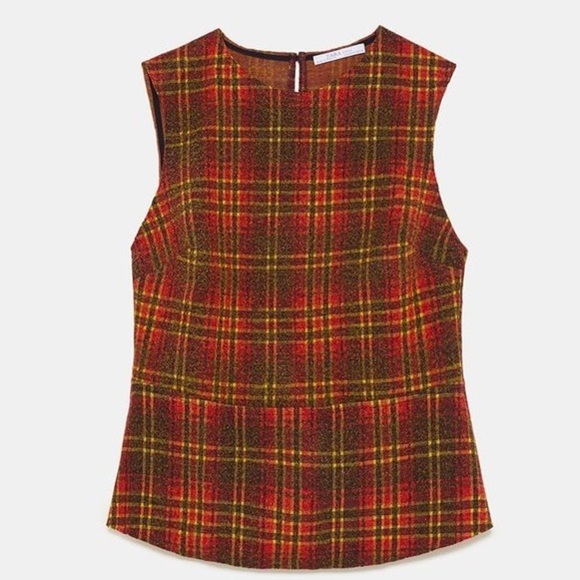 Zara Plaid Peplum HemTank Blouse NWT - Picture 7 of 8